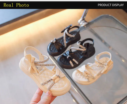 Children Princess Shoes Baby Girls Flat Bling Leather Sandals Fashion Sequin Soft Kids Dance Party Sparkly Shoes Crystal F05214