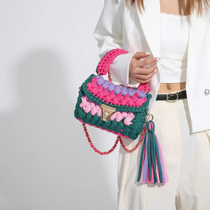 Women Handbag Woven Bag Knitted Shoulder Bag Chunky Knit Bag Crochet Top Handle Bag Lady Shopper Gifts