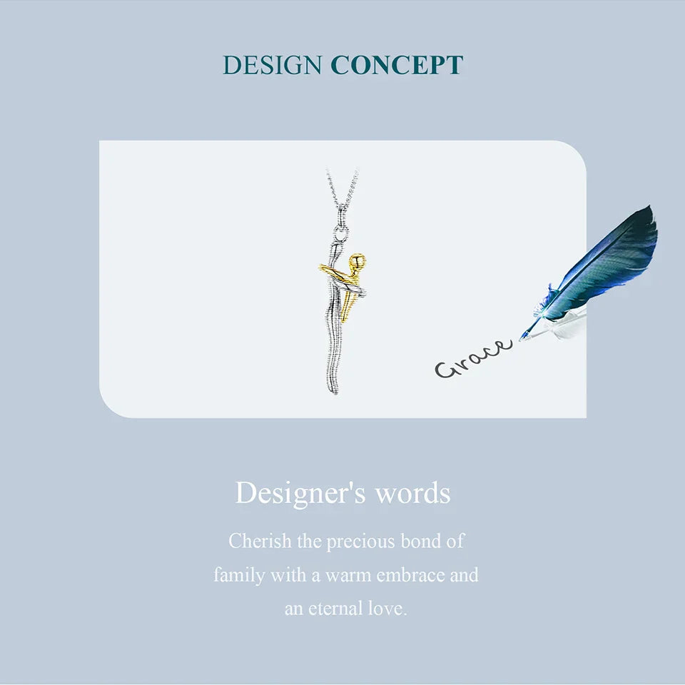 Real 925 Sterling Silver Hug Embrace Pendant Necklace Silver Gold Two-tone Mom & Child Pendant Family Gift  Mom Jewelry