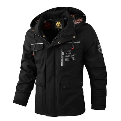 Spring And Autumn New Men's Windbreaker Outdoor Soft Shell Windproof Waterproof Jacket Long-Sleeved Hooded Solid Color Jacket