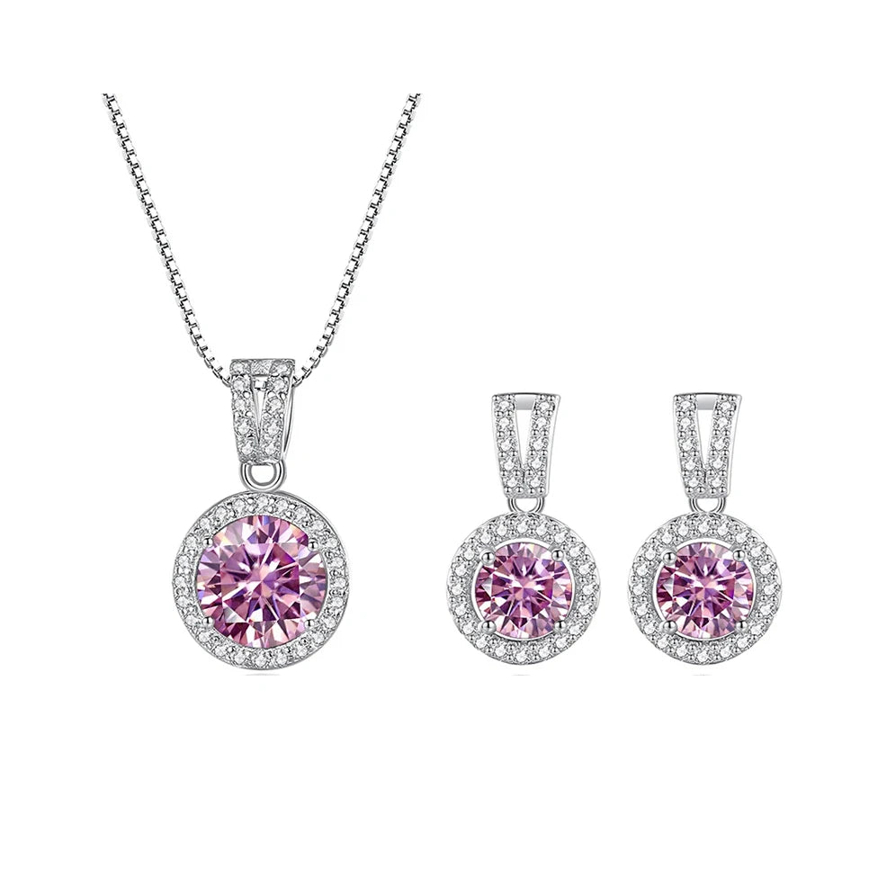 2ct total Moissanite Jewelry Set Sterling Silver 925 Necklace Earrings Fine Jewerly Wedding Set Pass Dismond Tester