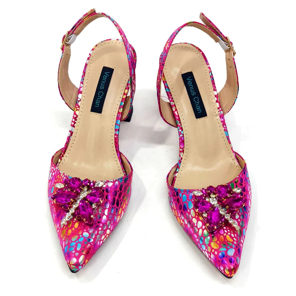 Champagne Color Thin Heels Pointed Toe Crystal Design Ladies Shoes Matching Bag Set For Women Weeding Party Pump