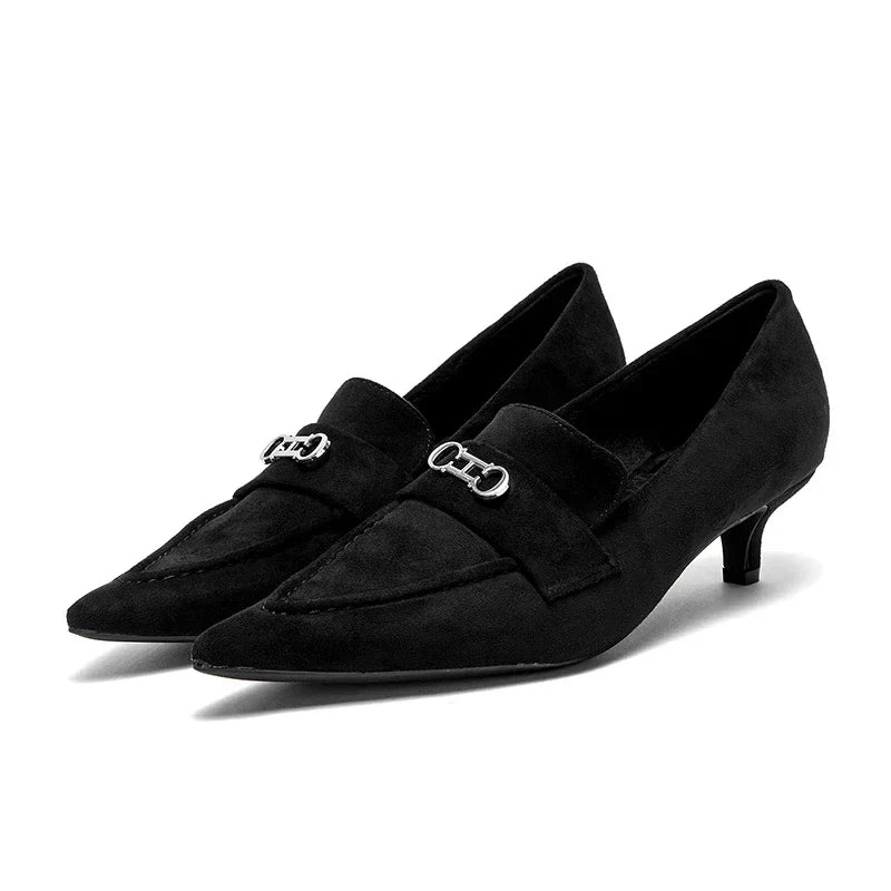 Woman's Heel Shoes New Retro Suede Women's Shallow Mouth Pointed Shoes Girls Business Low Heel Le Fu Shoes
