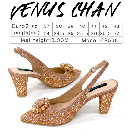 Nigerian Women Heel Party Ladies Italian Design Shoes And Bag Set Decorated with Rhinestone Handbag Wedding Party