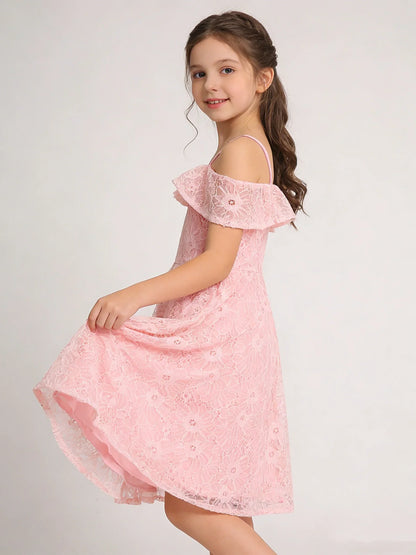 Summer New Girl's Lace Lace One Shoulder Strap Skirt Fashionable and Elegant Casual Dress