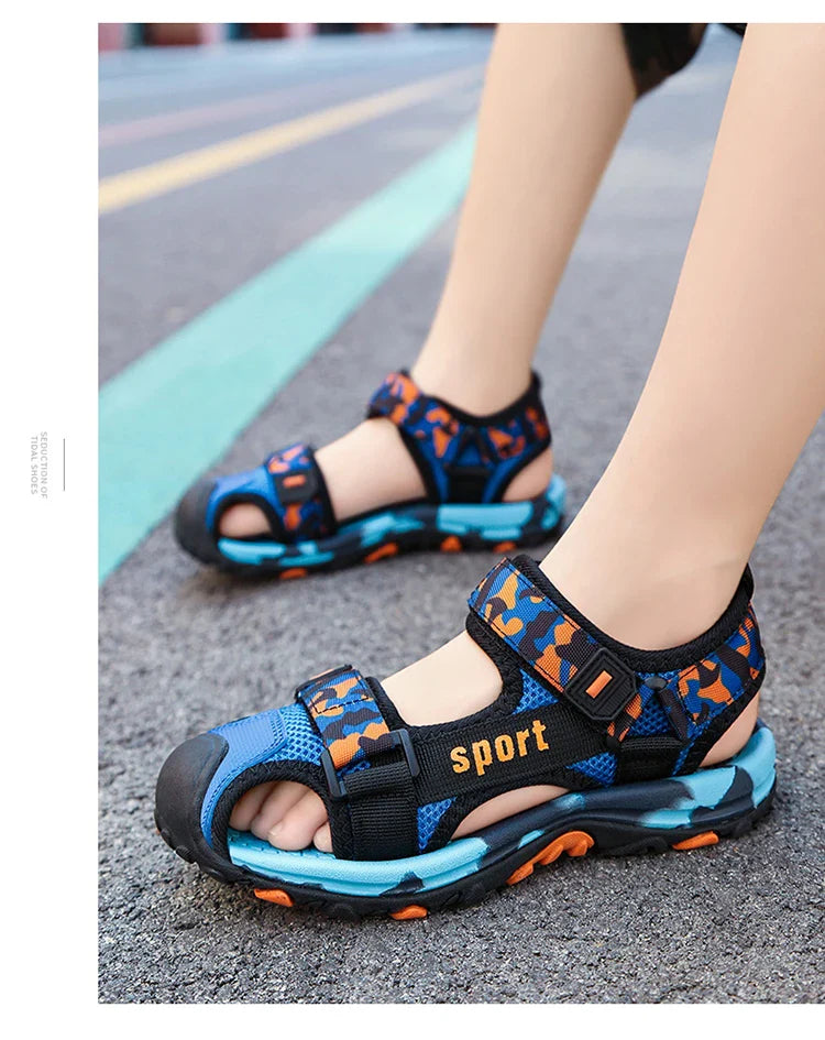 Children's Summer New Sandals Boys Fashion Camouflage Mountaineering Anti slip Sandals Outdoor Leisure Sports Slippers 28-40