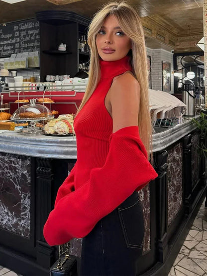 Trendix Hollow Out Sweater Sets For Women 2025 Fall New Long Sleeve Knitwear Shawl Suits Sexy Backless Knit Tank Top 2 Piece Set