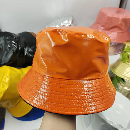 Colorful Shiny Leather Two Sided Fisherman Hat Women's and Men's Hip Hop Summer Sunshade Hat Foldable Bucket Hat