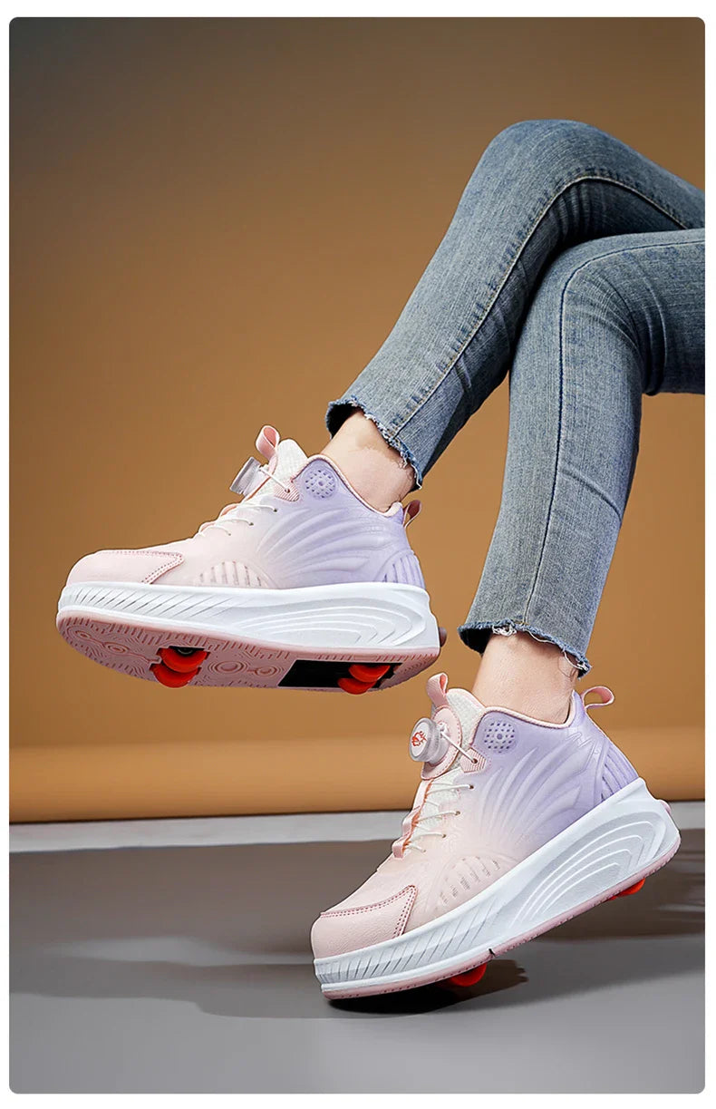 New Glow-in-the-dark Rotary Roller Skates Girls Invisible Four-wheel Retractable Walk-on Shoes Boy for Students Sizes 29-41