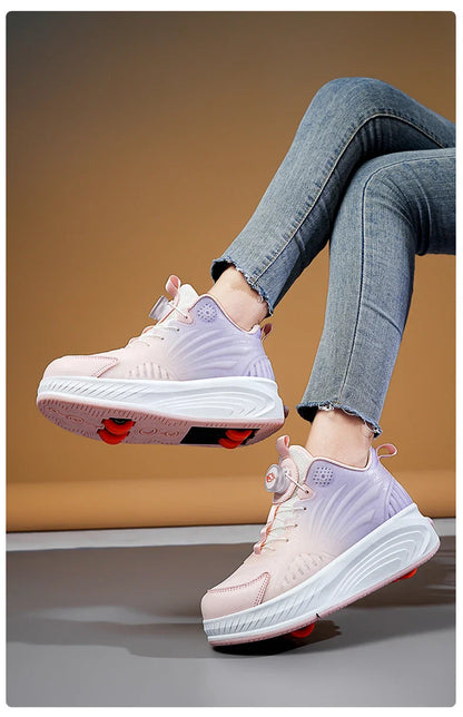 New Glow-in-the-dark Rotary Roller Skates Girls Invisible Four-wheel Retractable Walk-on Shoes Boy for Students Sizes 29-41