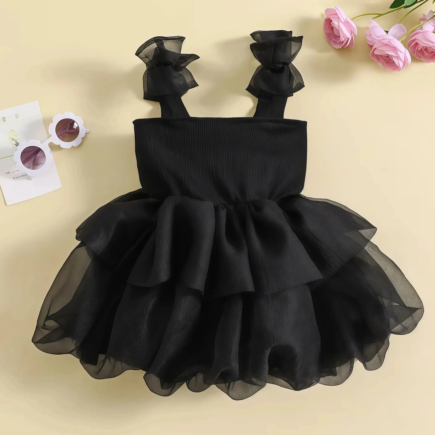 Summer Baby Tulle Pageant Wedding Party Girls Big Bow Sleeve Dress For Children 1 Year Birthday Baptism Formal Evening Vestidos