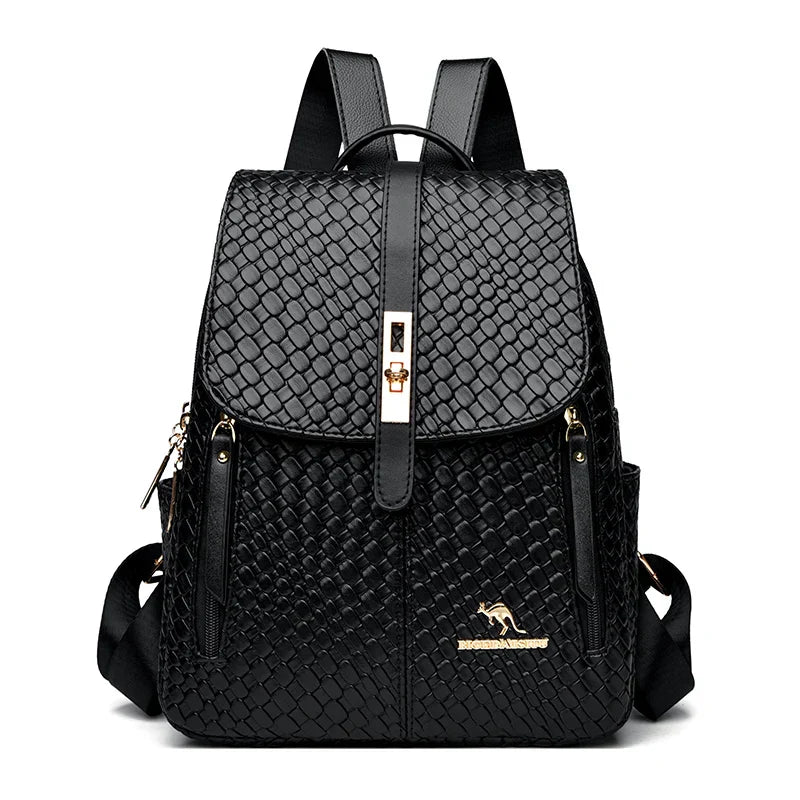 Luxury Women Leather Backpacks for Girls Sac A Dos Casual Daypack Black Vintage Backpack School Bags for Girls Mochila Rucksack