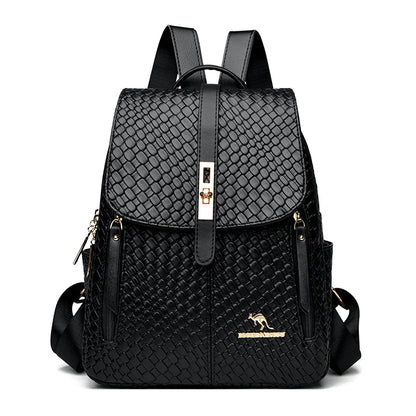 Luxury Women Leather Backpacks for Girls Sac A Dos Casual Daypack Black Vintage Backpack School Bags for Girls Mochila Rucksack