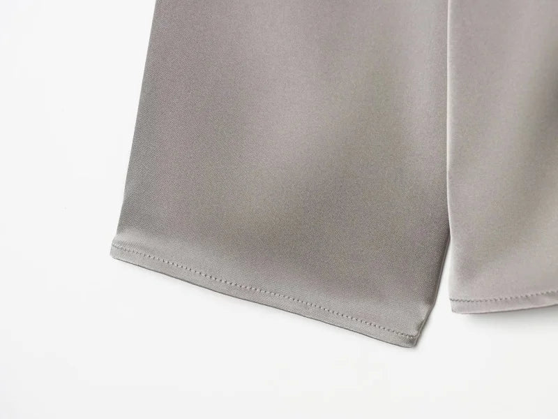 2026 Spring new women's elegant fashion shawl design satin drape top asymmetric wrinkled long-sleeved shirt