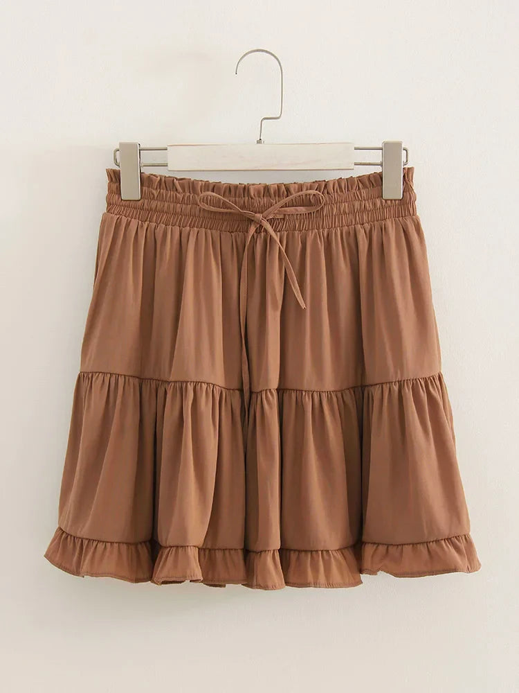 Black Mini Skirts For Women Ruffles High Waist A Line Solid White Skirt Ruffle Short Women's Skirts With Shorts Inside Summer