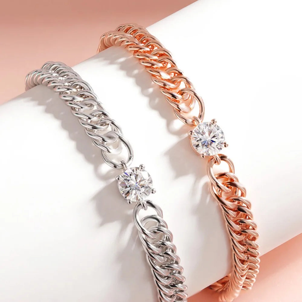 Cuban Chain Bracelet With 1carat Moissanite Diamond Bracelets For Women 925 Sterling Silver Plated 18k White Gold Fine Jewelry
