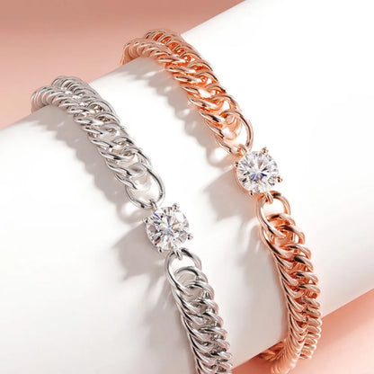Cuban Chain Bracelet With 1carat Moissanite Diamond Bracelets For Women 925 Sterling Silver Plated 18k White Gold Fine Jewelry