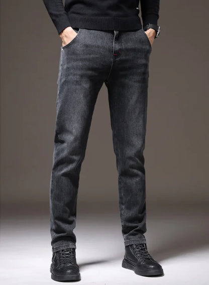 Men's New Stylish Embroidered Back Pocket Slim Fit Stretchy Jeans European Style Versatile Long Trousers