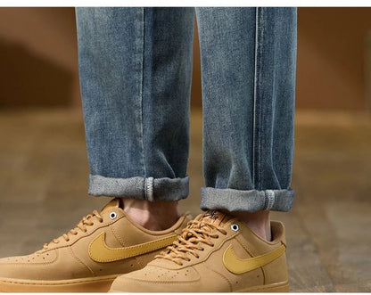 Jeans Denim Straight Pants Men Washed Distressed Mid Waist Pockets 2025 Streetwear Basics Ankle Length Trousers Vintage Denims
