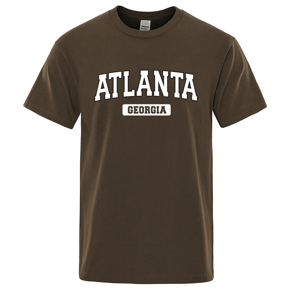 Atlanta Georgia Usa City Letter Tops Men Summer Oversize T-Shirts Cotton Loose T Shirts Fashion Breathable Male Short Sleeves