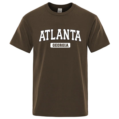 Atlanta Georgia Usa City Letter Tops Men Summer Oversize T-Shirts Cotton Loose T Shirts Fashion Breathable Male Short Sleeves