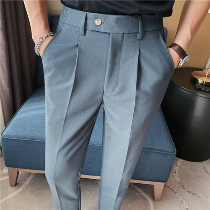 Men Slim British Style Suits Pants Business Casual Trousers Male Solid Fit Trousers High Quality Man Formal Wear Suit Pants 36