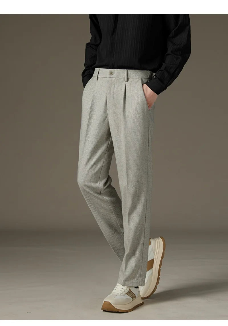 Men's Casual Straight-Leg Wool Trousers - American Style Commuting Pants Perfect for Fall/Winter 28-38