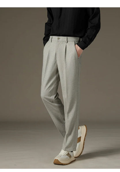 Men's Casual Straight-Leg Wool Trousers - American Style Commuting Pants Perfect for Fall/Winter 28-38