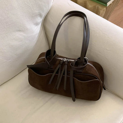 Retro Hand-Held Bowling Bag for Women's Autumn and Winter New Fashion Trend Suede Underarm Bag, Niche Commuting Bag