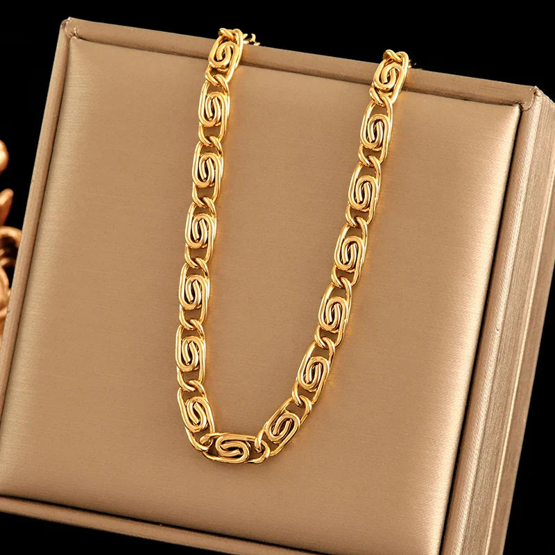 316L Stainless Steel Metal Chain Necklace For Women Fashion 18K Gold Plated Neck Chain Waterproof Jewelry Lady Gift