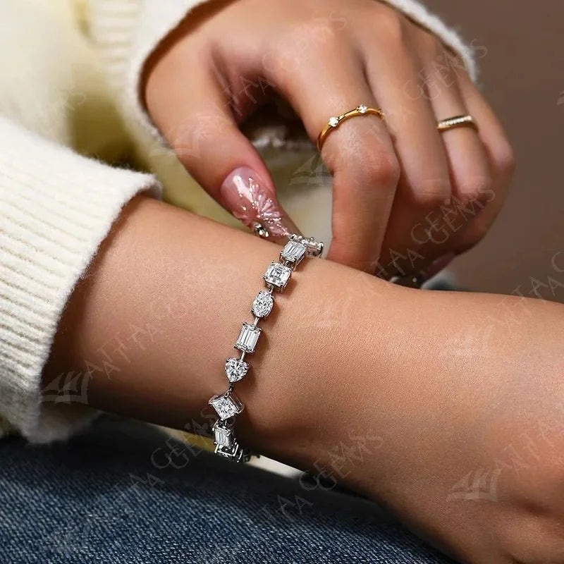 D Color All Moissanite Bracelet for Women Men 100% 925 Sterling Silver Diamong Wedding Bridal Luxury Hand Jewelry Gift