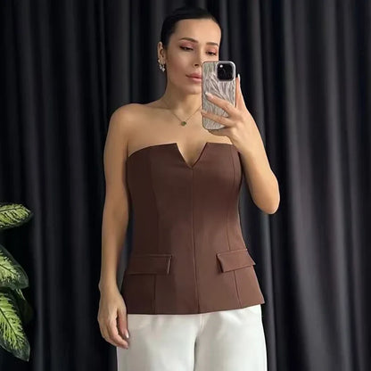 Corset Tube Top Women Summer 2025 Strapless Tanks & Camis Red Brown Black White Tank Tops Sexy Off Shoulder Crop Vests 066