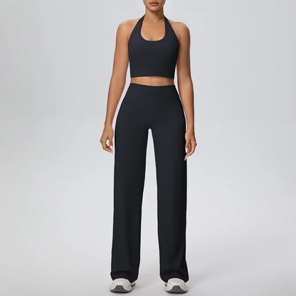 2PCS Woman Backless Hanging Neck Bra and Pants Yoga Set Summer Breathable Gym Sports Running Workout Top Hot Sales Yoga Set