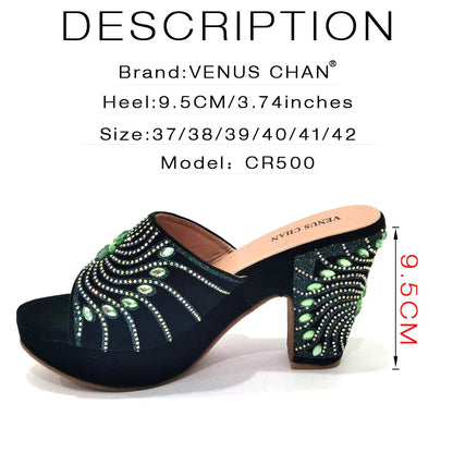 The Latest Italian Design Rotary Rhine-Diamond Floral Thick Heel Platform Women's Comfortable Shoes Bag and Shoe Set