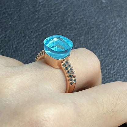 10.6mm Classic Ring for Women Light Blue Zircon Blue Topaz Candy Water Drop Crystal Ring Platinum Plated Jewelry Gift