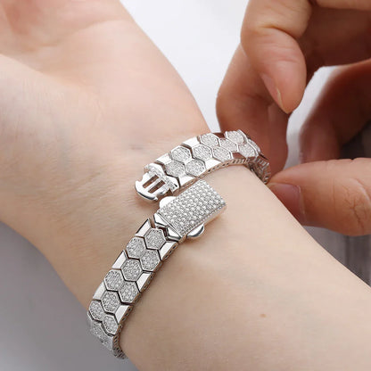 Original Honeycomb Moissanite Diamond Bracelets for Women Men 925 Sterling Silver Tennis Bracelet Wide Edge Bangles Wrist Chain