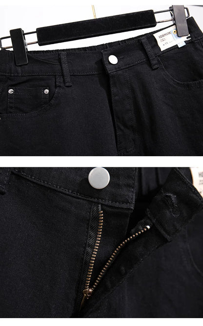 150Kg Plus Size Women's Five-Point Denim Shorts Hip 150 Summer High-Waist Loose Wide Leg Pants Blue Black 5XL 6XL 7XL 8XL 9XL