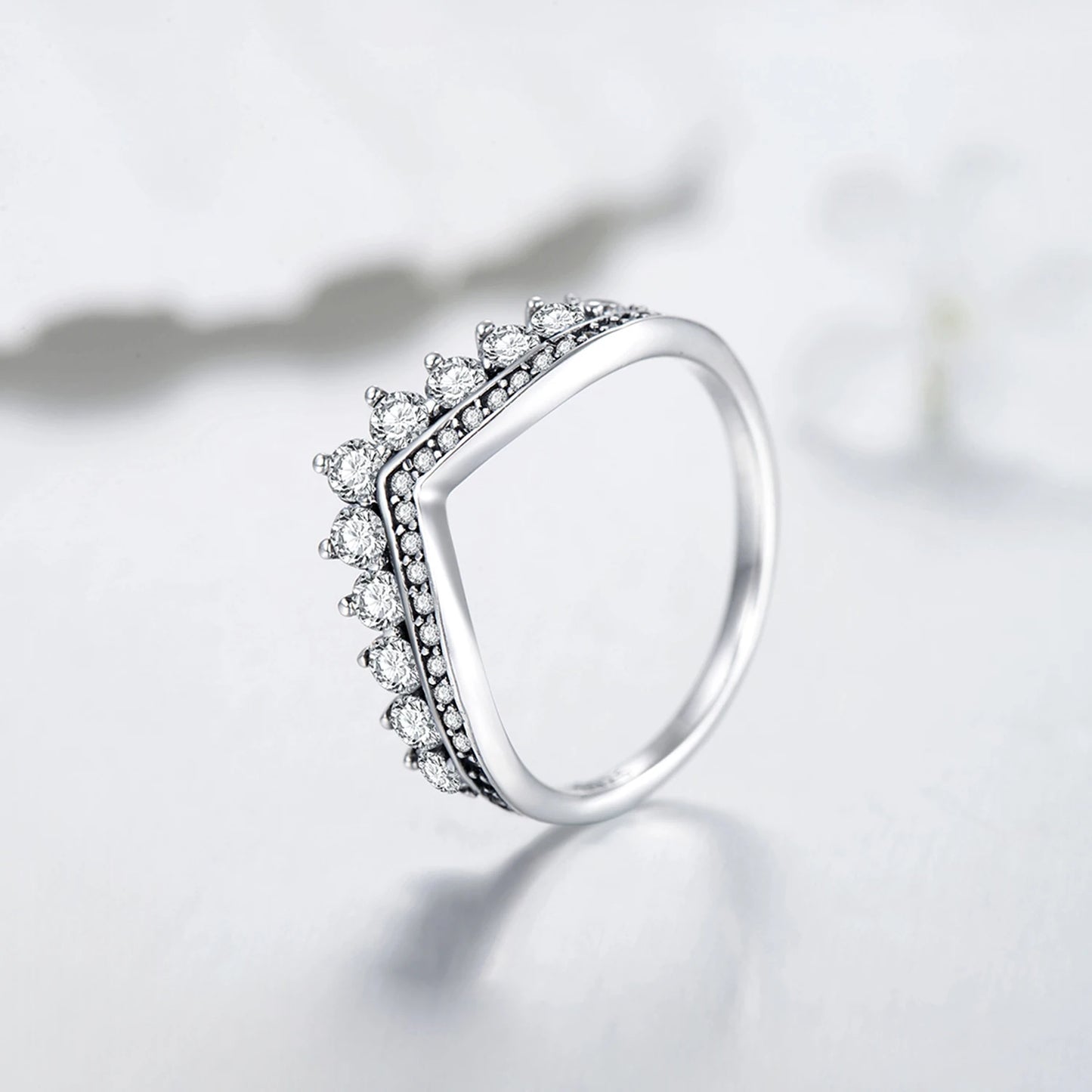 Fashion 100% Real 925 Sterling Zircon Crown Finger Ring Classic Stackable Silver Jewelry For Women Wedding Christmas Gift