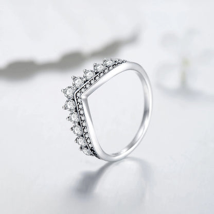 Fashion 100% Real 925 Sterling Zircon Crown Finger Ring Classic Stackable Silver Jewelry For Women Wedding Christmas Gift