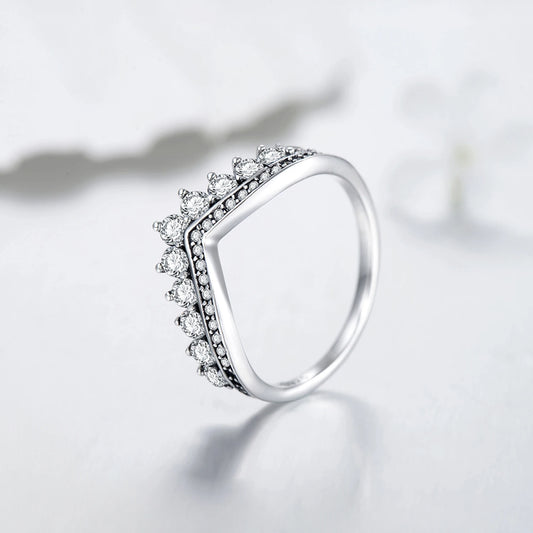Fashion 100% Real 925 Sterling Zircon Crown Finger Ring Classic Stackable Silver Jewelry For Women Wedding Christmas Gift