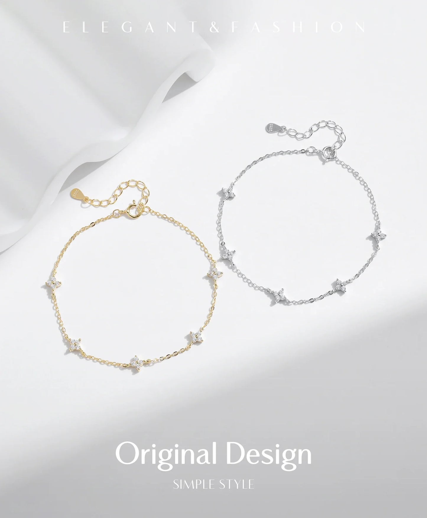 925 Sterling Silver Mini Flowers Bracelet Dainty Link Chain Pave Setting CZ For Women Wedding Fine Jewelry Gift