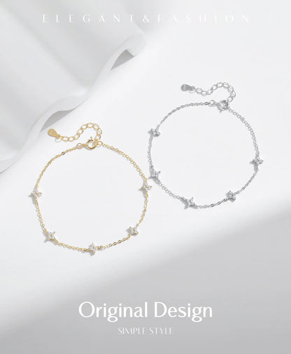 925 Sterling Silver Mini Flowers Bracelet Dainty Link Chain Pave Setting CZ For Women Wedding Fine Jewelry Gift