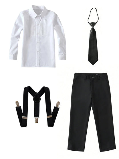 4pcs/set Boys' Suit Set With Pants, Vest, Shirt And Tie School Uniforms