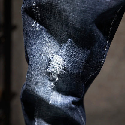 2025 New Ripped Jeans Men Slim-fit Denim Pants Cotton Korean Style Fashion Elasticity Versatile Blue Black Men's Clothing