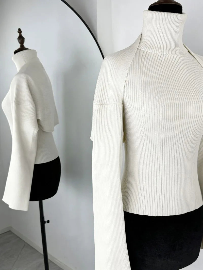 Trendix Hollow Out Sweater Sets For Women 2025 Fall New Long Sleeve Knitwear Shawl Suits Sexy Backless Knit Tank Top 2 Piece Set