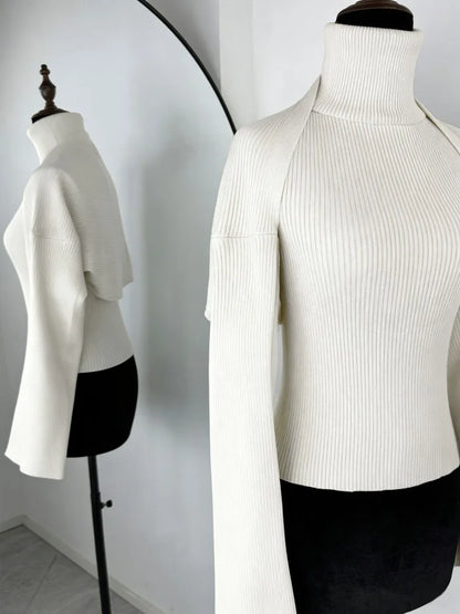 Trendix Hollow Out Sweater Sets For Women 2025 Fall New Long Sleeve Knitwear Shawl Suits Sexy Backless Knit Tank Top 2 Piece Set