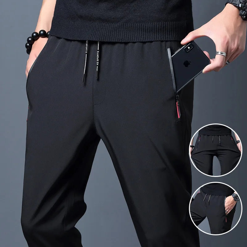 2026 Spring/Summer Men's Ice Silk Quick Drying Casual Pants Slim Fit Korean Ice Silk Sports Pants Quick Drying Breathable