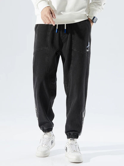 Spring Summer Men's Jogger Jeans Slight Stretch Denim Cargo Pants Black Blue Streetwear Baggy Jeans Trousers