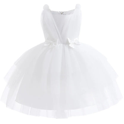 Summer Bow Bridemaid Party Girls Dresses Elegant Tulle Birthday Wedding Princess Dress for Girl New Years Prom Christmas Costume