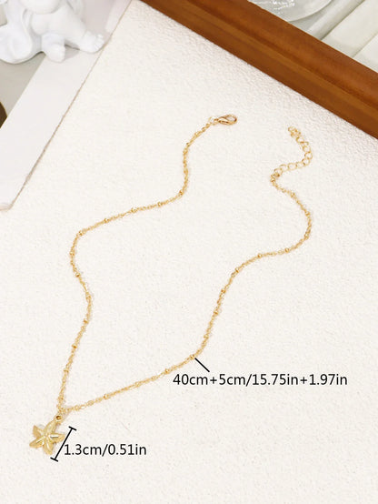 Vintage Shiny Shell Starfish Pendant Necklace for Women Simple Multilayer Thin Chain Choker Bridal Neck Jewelry